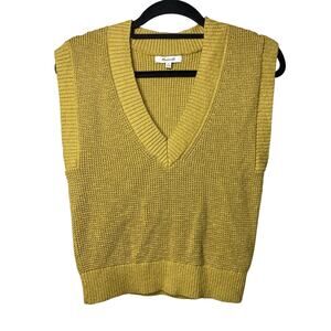 Madewell Waffle V-Neck Sweater Vest Yellow Women's XS Prep 100% Cotton Basic